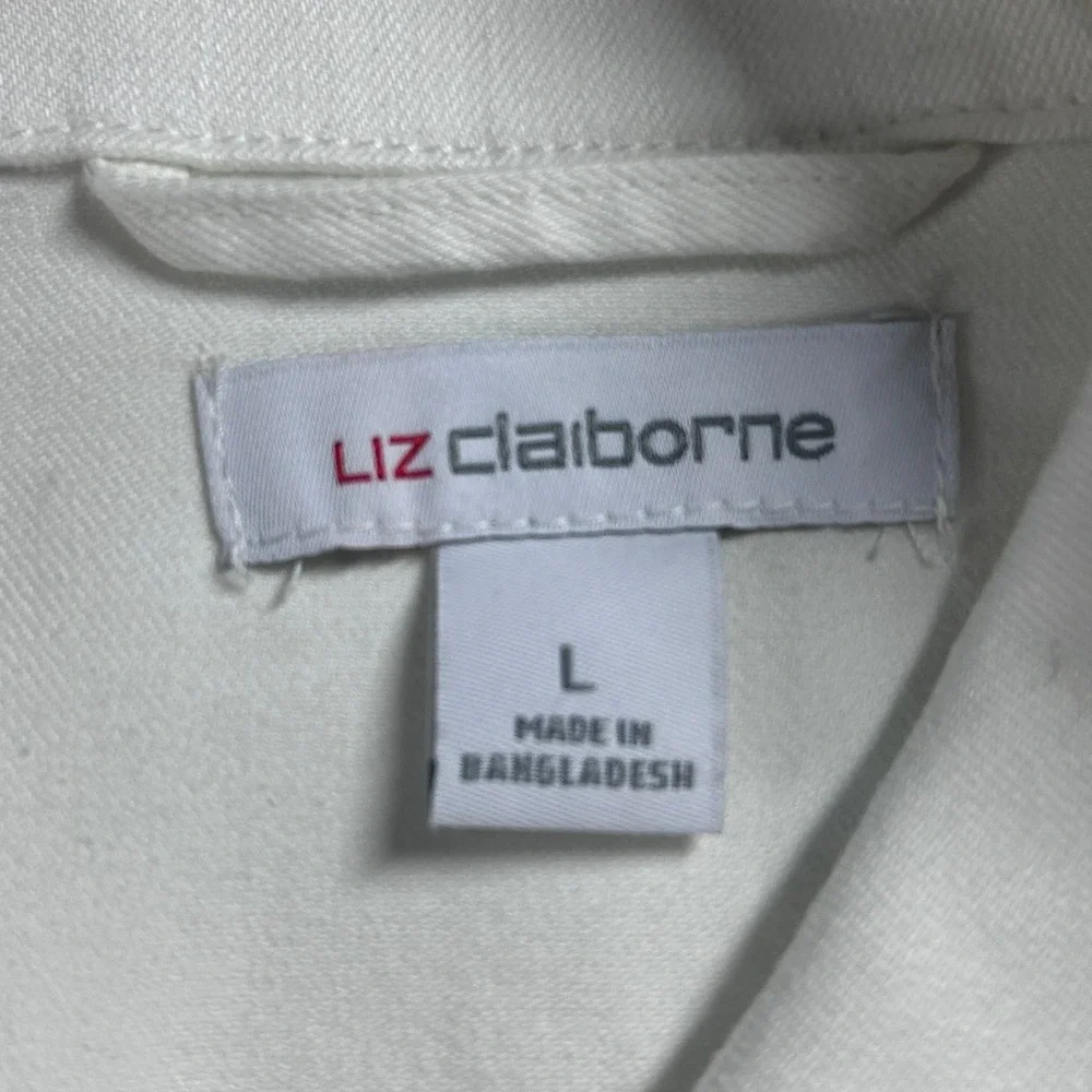Liz Claiborne Youth Girls White Denim Jacket Polyester Blend Size Large‎ NEW